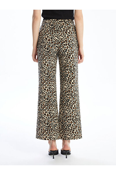 LC Waikiki Brown Elastic Waist Leopard Patterned Women's Trousers