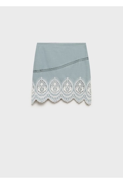 MANGO Woman Kenarı işlemeli pamuklu etek