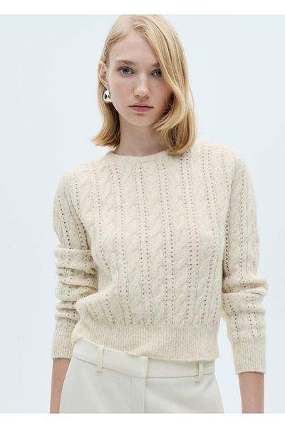 MANGO Woman Knit Pattern Openwork Detailed Sweater
