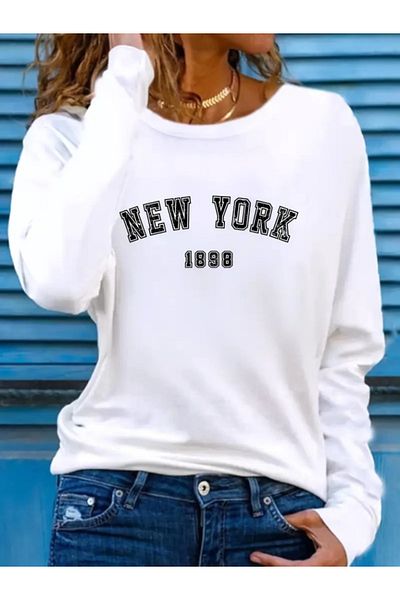 Kokosh moda Γυναικεία μακρυμάνικη μπλούζα με λαιμόκοψη με στάμπα βισκόζης