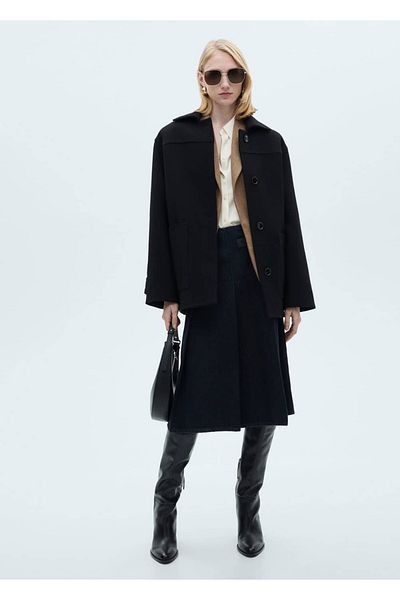 MANGO Woman Wool Coat with Patch Pockets