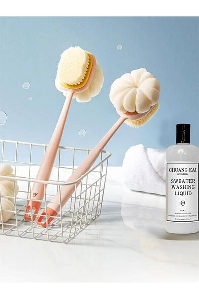 Roichil 2 in 1 shower body brush with bristle and loofah Long Handle Back Brush