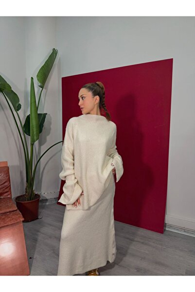 Paraf style Women's Stand Collar Knitwear Sweater - Maxi Skirt Set of 2