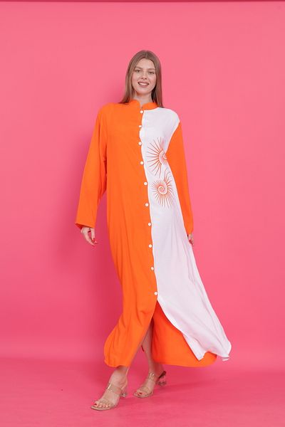 mervemoda Γυναικείο καλοκαιρινό υφαντό φόρεμα με κουμπιά μπροστά