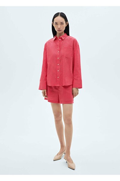 MANGO Woman شورت قطني مخطط