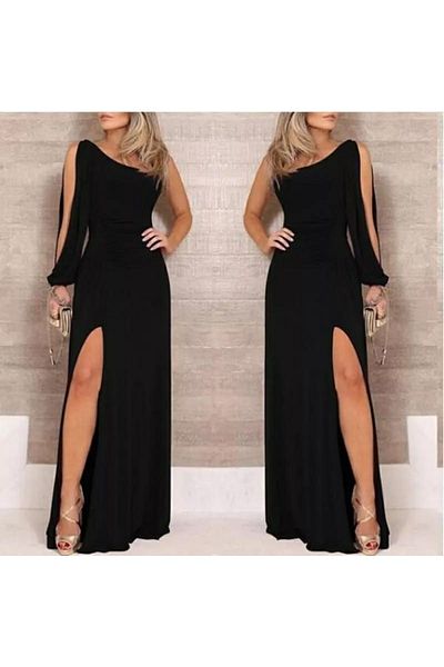 İpeksi Silky One Shoulder Open Deep Slit Crepe Full Length Dress