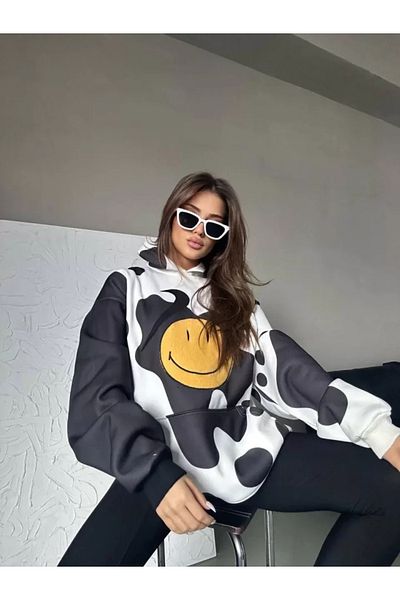 Modayakamoz Hanorac negru cu glugă Smiley Face