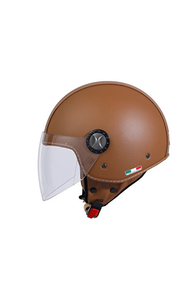 MOTOSPARTAN SWAY 701 YARIM YAZLIK KASK DERİ KAPLI KAHVERENGİ