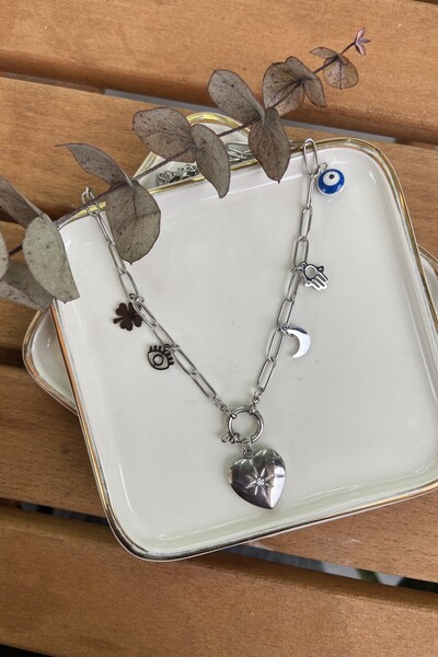 AURA ATELIER Şans Kolyesi Silver 47 cm Çelik