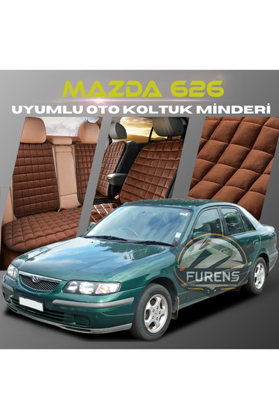 SHOOPLAA طقم وسائد مقعد السيارة مازدا 626 باللون البني مع جيوب ريش تايلاندية ...
