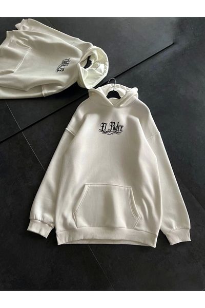 leyla sanat sanata yeni bir bakış açısı Leyla Sanat a New Perspective on Art Three Thread Combed Long Sleeve Hooded Printed Sweatshirt - White