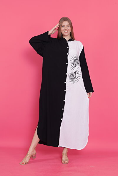 mervemoda Women's Summer Woven Front Button Dress