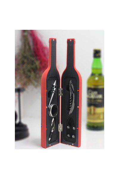 minik shop Large Red Bottle Corkscrew Set - Alk2628