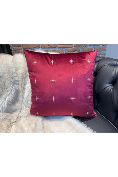 ref crea Burgundy Star Embroidered Throw Pillow Cover