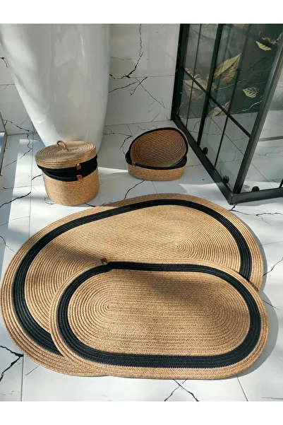 ADES HOME DESİGN Jute, Bathroom Set, Bathroom Set, Bath Mat, Bath Mat, Mat Set, Makeup Basket, Detergent Basket, Gift