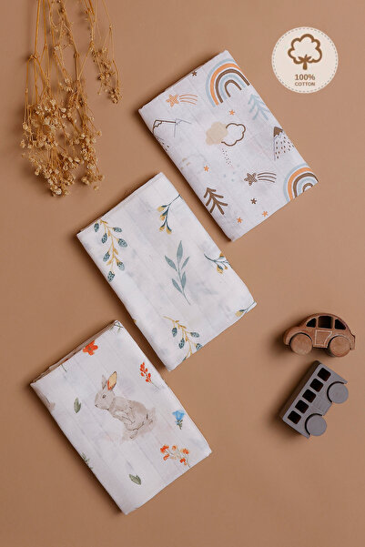 JUNİPERUS 3 Adet Çok Amaçlı Müslin Bezi Örtü Battaniye %100 Pamuk Oeko-teks S...