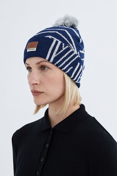 Nordbron Women &Apos; S Rigi Winter Basic Double Fold with Soft Pompom Flexible with Navy Blue Pattern Logo