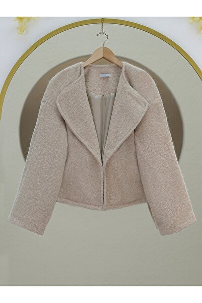Modamorfo Şal Yaka Astarlı Cepli Buklet Ceket -Bej
