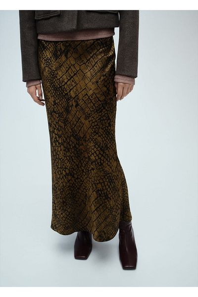 MANGO Woman Crocodile Skin Pattern A-Line Skirt