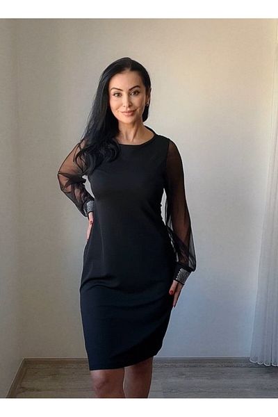 Viyamo Rochie scurtă din crep pentru femei, cu mâneci lungi, cu mâneci deschise laterale, din tul și piatră