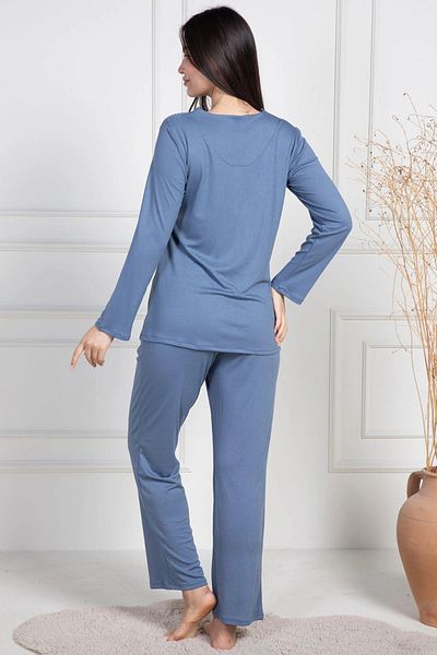 Mecit Pijama Κουμπιά γιακά & Δαντέλα, Μακρυμάνικο, Σετ Γυναικείες Πιτζάμες, Βαμβάκι & Βισκόζη