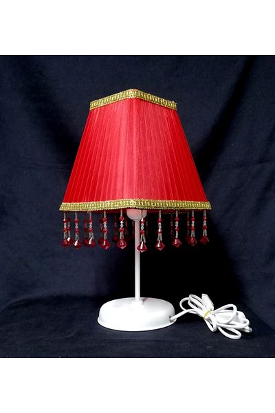 TEKAY AYDINLATMA Red Beaded Square Bedroom Lampshade Red Lamp Shade
