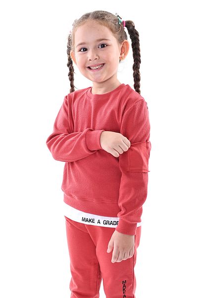 ZUZUNGA Ribbed Camisole Sleeves Pocket Detailed 100% Cotton Green Kids Suit 2-6 Years