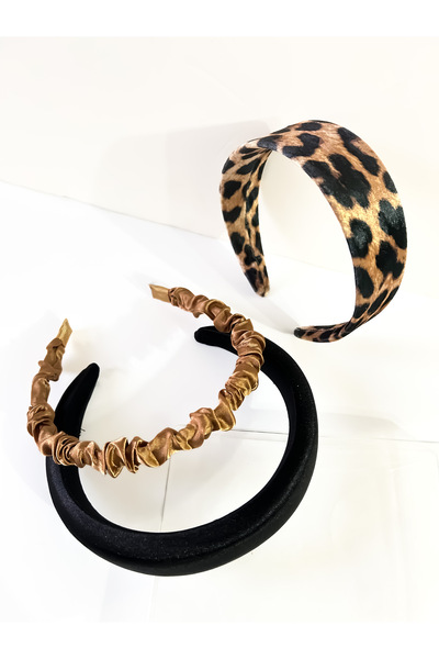 CSR AKSESUAR Set de 3 coroane din catifea leopard și satin