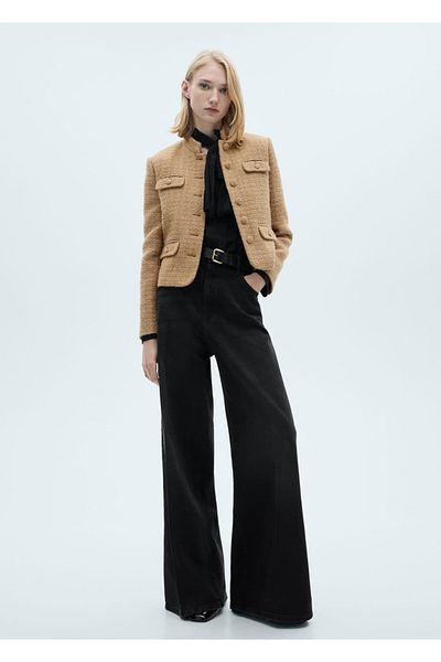 MANGO Woman Jachetă din tweed cu guler în dungi