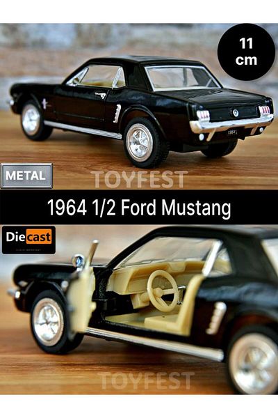 TOYFEST 1964 1/2 FordMustang Pull Drop Die - نموذج سيارة معدني قابل لفتح الأبواب المصبوبة - أسود 11.5 سم