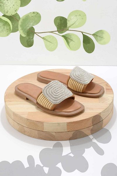Bambi Papuci de damă Beige Tan Straw K 04862500528