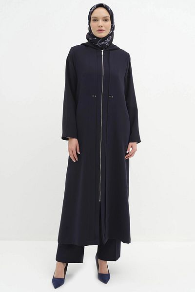 Tuğba Aller Detailed Hooded Ferace - Navy Blue