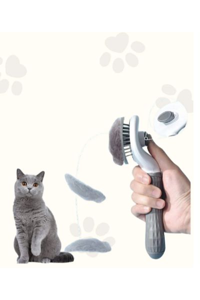 BORA HOME Gray Automatic Cleaning Keyed Animal Brush - Cat Dog Hair Collector Comb