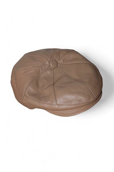 MEBES Kasket Şapka Hakiki Deri Erkek Kadın Kullanımlı Krem Rengi Hakikiderikremkasket1