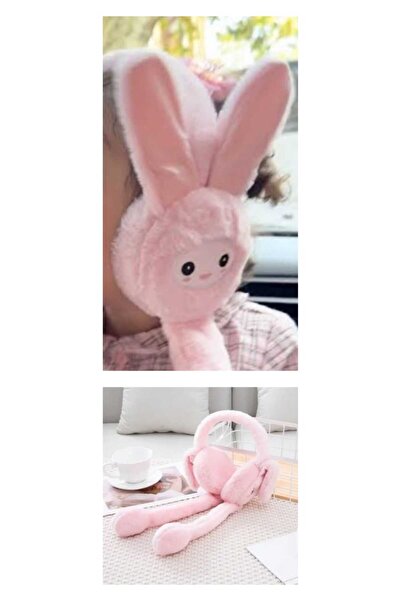 C&On Design 3-12 Yaş Sesli Oynar Kulaklı Kışlık Tavşan Zıp Zıp Kulaklık Peluş Kulaklık Kız Çocuk Kulaklık