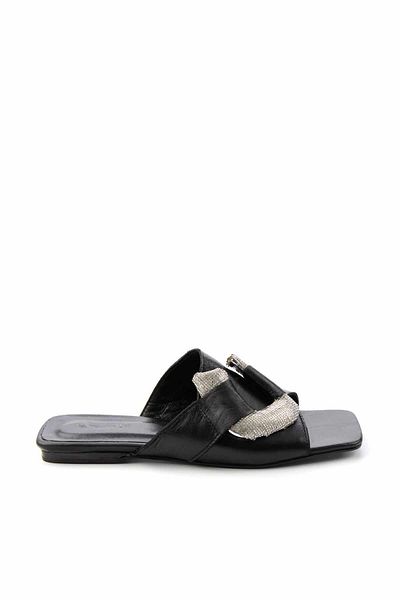 Bambi Black Leather Women's Slippers K04292766603