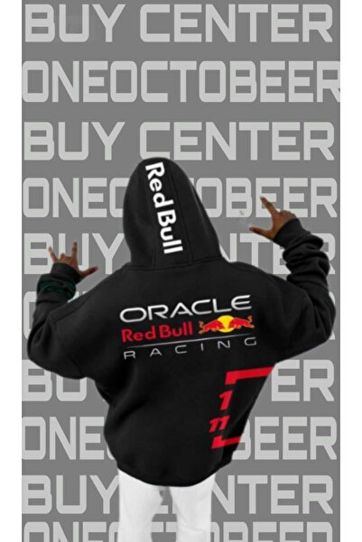 BUY CENTER Siyah Relax Fit Unisex Red Bull Baskılı Günlük Kapüşonlu Hoodie Sw...