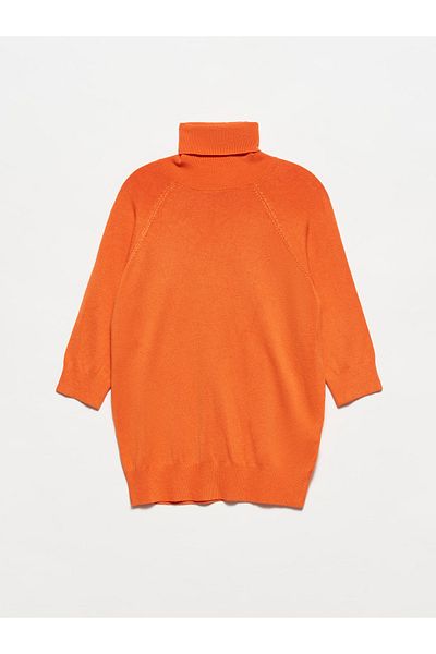 Dilvin Orange Turtleneck Half Sleeve Sweater