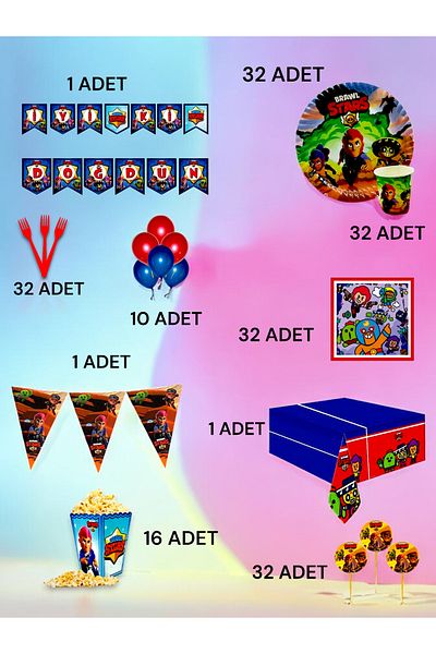 VibeHome Ultra-Luxury Set with Brawlstars Theme for 32 - Birthday Party and Fun Events