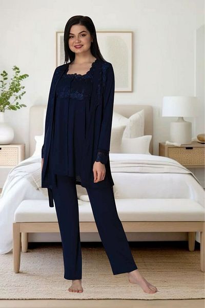 Effortt Venera Effortt Maternity Pregnant Lace Detailed Elegant Maternity Dressing Gown Sleepwear Set