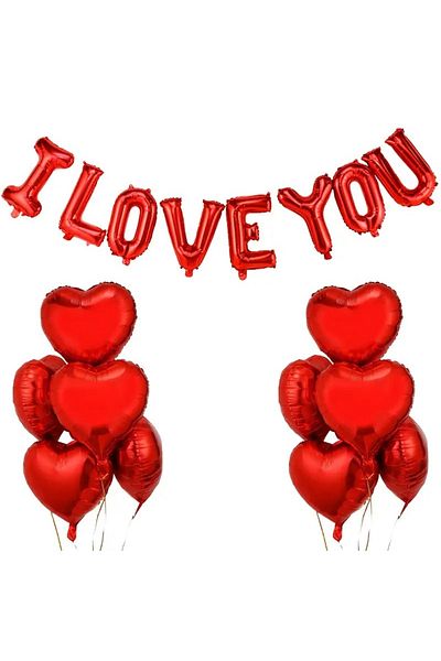 CANSIN مجموعة بالونات I LOVE YOU باللون الأحمر
