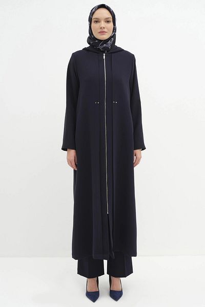 Tuğba Aller Detailed Hooded Ferace - Navy Blue