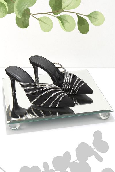 Bambi Matte Black Satin Women's Slippers K04209112038