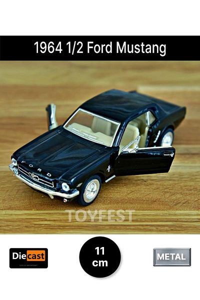 TOYFEST 1964 1/2 FordMustang Pull Drop Die - نموذج سيارة معدني قابل لفتح الأبواب المصبوبة - أسود 11.5 سم