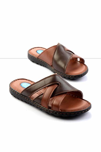 Bambi Ανδρικές παντόφλες Tan Brown από γνήσιο δέρμα E04437182803