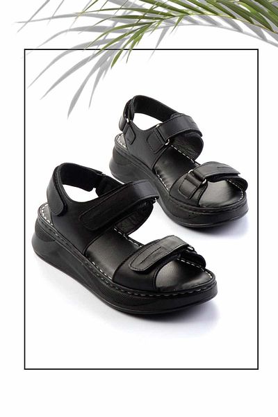 Bambi Black Leather Women's Sandals K 05281018103