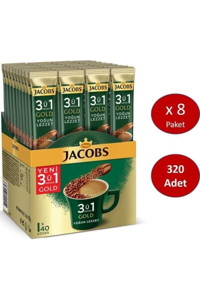 Jacobs 3'ü 1 Arada Gold Yoğun Lezzet Karışım Kahve 8'li 40 x 18 G