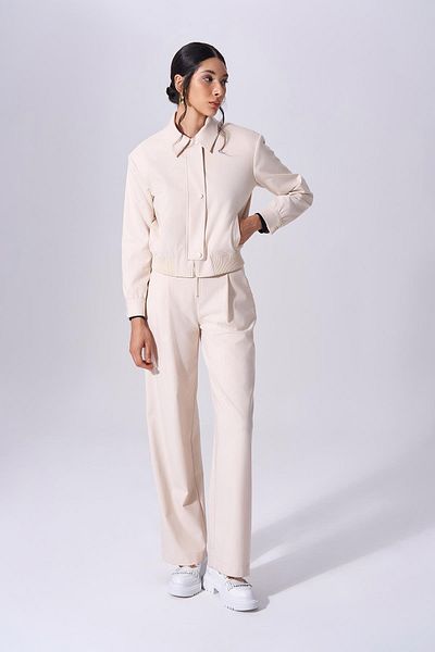 Naar Women's Zippered Shirt Collar Long Sleeve Cream Coat 2591603