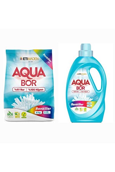 Boron AQUABOR ÇAMAŞIR DETERJANI 6 KG TOZ RENKLİLER İÇİN + 33 YIKAMA SIVI AQUA...