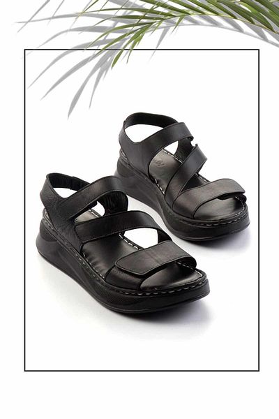 Bambi Black Leather Women's Sandals K05281018003